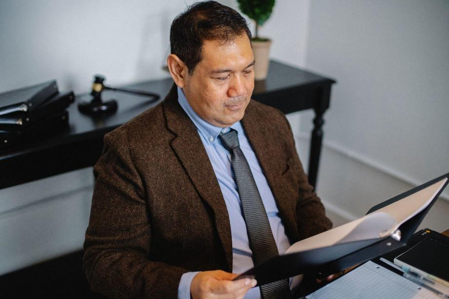 Lawyer studying a file
