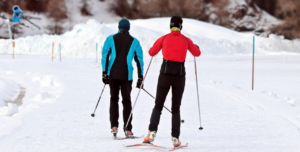 two people skiing